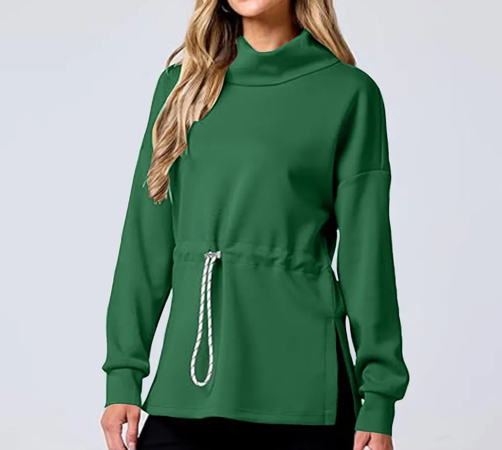Drawstring Waist-tight Sweater Mid-length Women's - Green