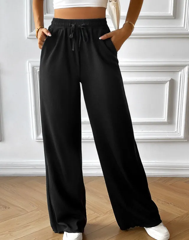 Women's Clothing Loose fitting Wide leg Trousers Black - Shop at LoveMi