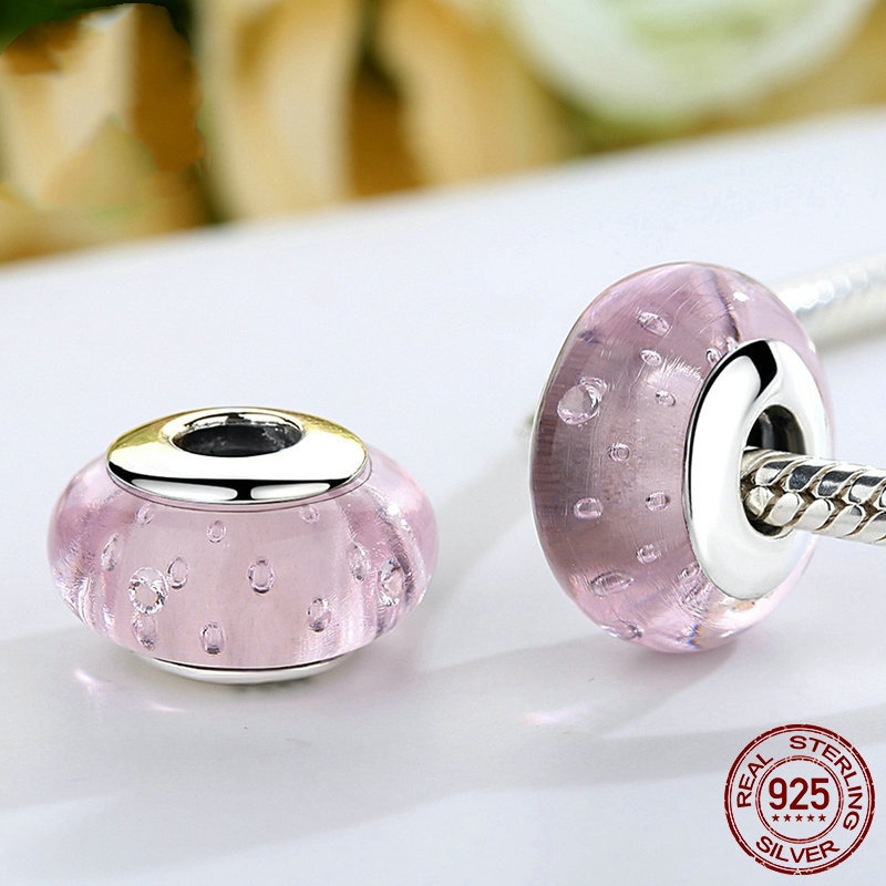 Title 1, S925 Sterling Silver Bubble Glass Bead Charm. A...