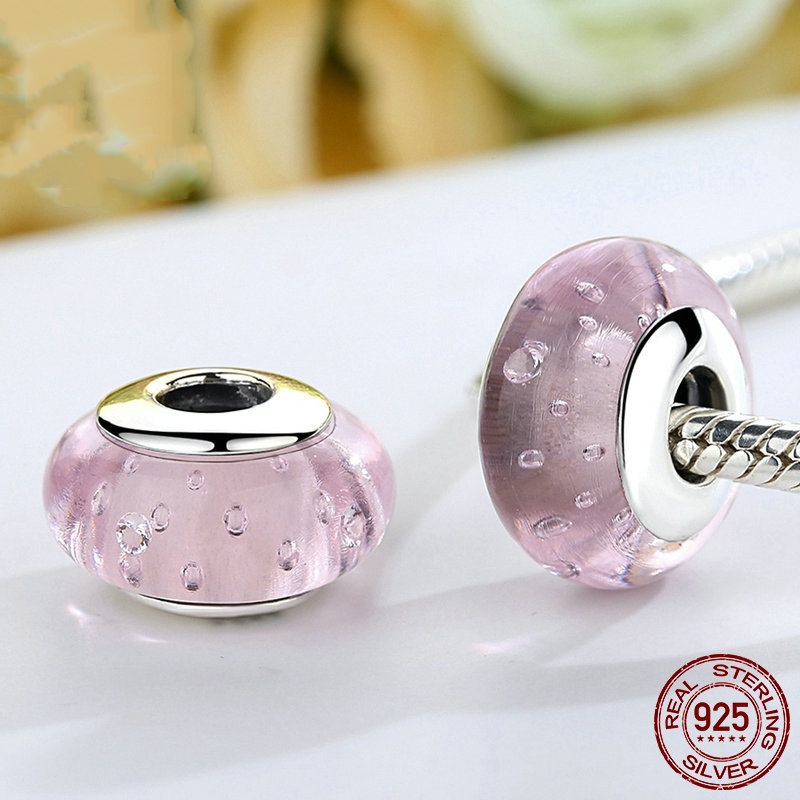 Title 4, S925 Sterling Silver Bubble Glass Bead Charm. A...