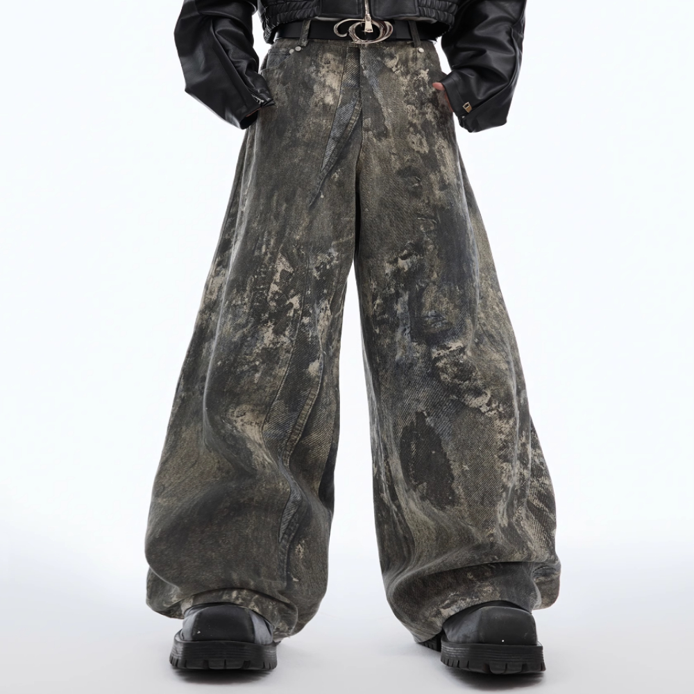 Heavy Industry 3D Stereo Printing Splash Ink Worn Jeans
