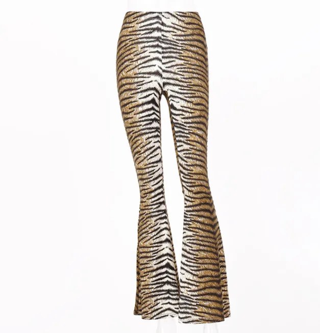 Elasticated high waist leopard flared pants Tiger Stripe - Shop at LoveMi