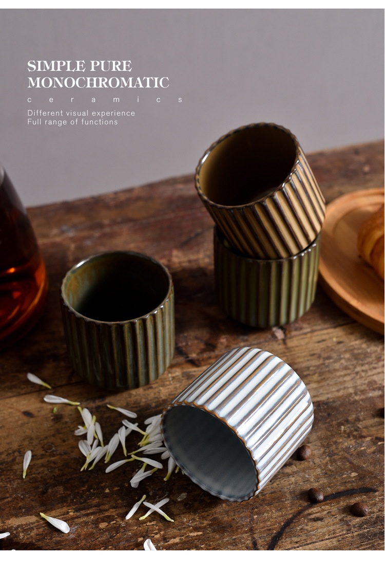 Title 10, Ceramic kiln baked pottery clay striped cup for...