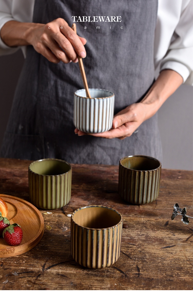 Title 6, Ceramic kiln baked pottery clay striped cup for...