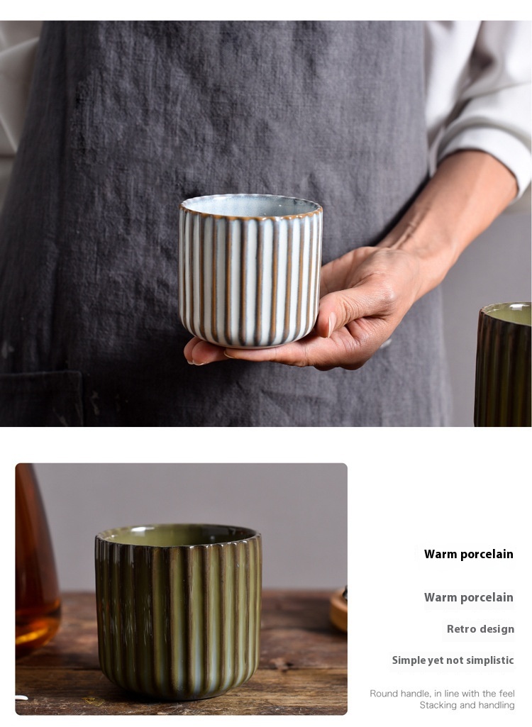 Title 12, Ceramic kiln baked pottery clay striped cup for...