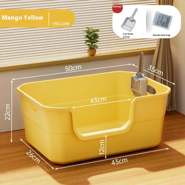 Oversized Splash proof Cat Litter Box Oversized Open Semi closed Cat Toilet Yellow 50Cm - Shop at LoveMi
