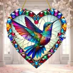 Acrylic Heart-shaped Wall Hanging Stained Glass Effect Home Garden Decoration - Bird - View 1