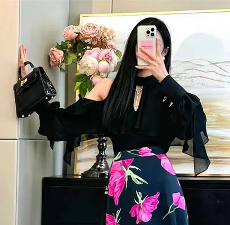 Women's Off shoulder Halter Shirt Chiffon Top And Skirt Chiffon Top - Shop at LoveMi