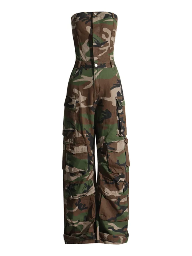 Fashion Spray Color Camouflage Tube Top One piece Overalls European And American Jumpsuit Camouflage - Shop at LoveMi