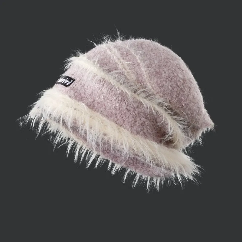 Korean Style Autumn And Winter Plush Knitted Mixed Color Stripe Warm - Purple