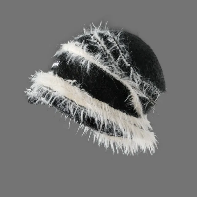 Korean Style Autumn And Winter Plush Knitted Mixed Color Stripe Warm Black - Shop at LoveMi