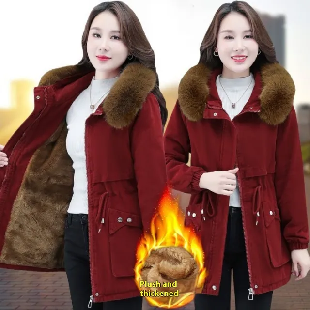 Women's Short Winter Loose Fleece Padded Coat Red - Shop at LoveMi