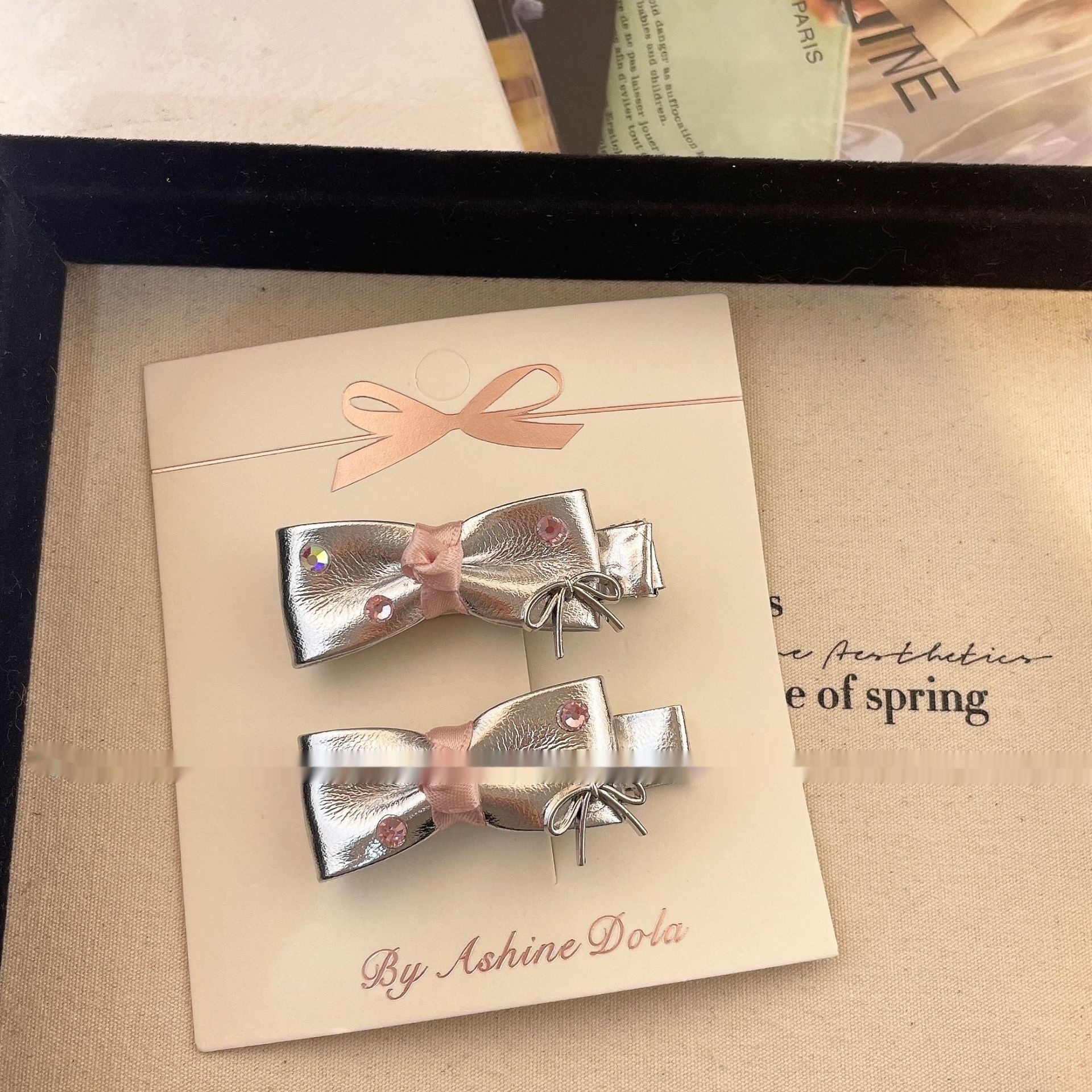 Rhinestone Bow Duckbill Clip