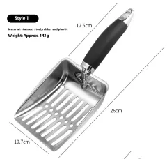 Stainless Steel Metal Cat Litter Scoop Large Pet Shovel - Black Rubber Handle - View 1