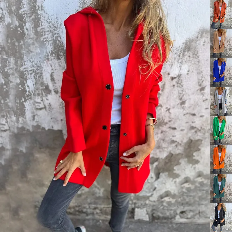 Casual Hooded Single-Breasted Cardigan Fashion Loose Solid Color Jacket