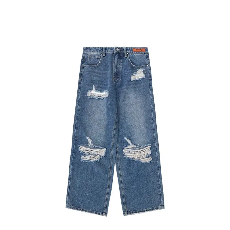 Street Men's Wear Hole Washing Water Wide-leg Jeans