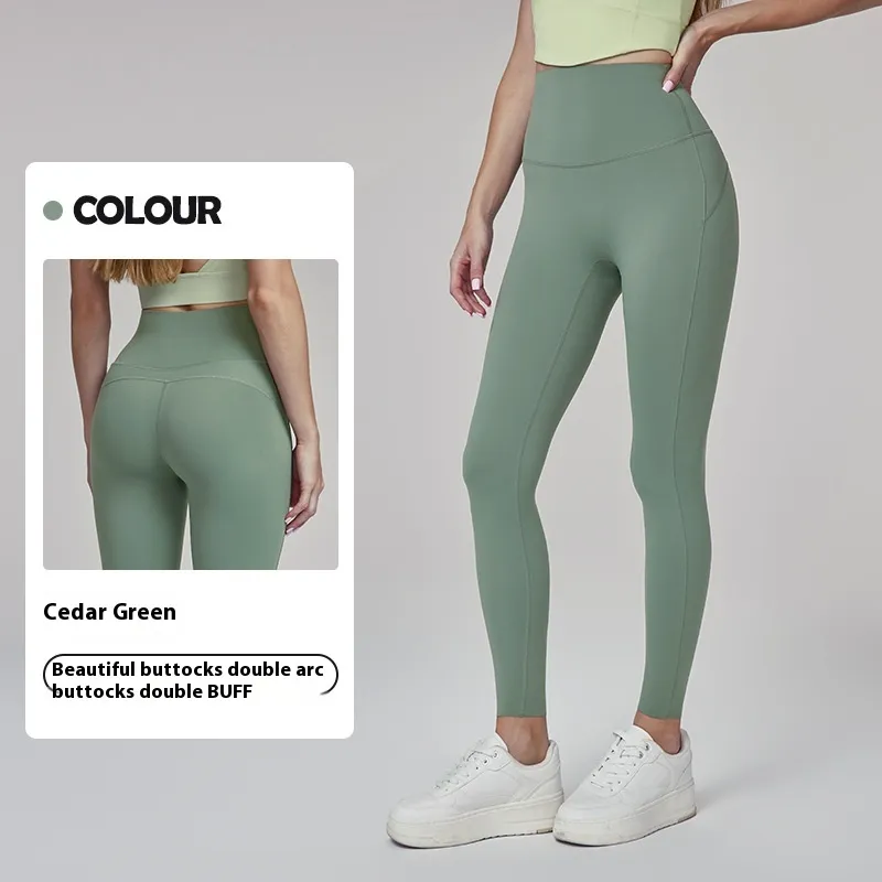 Women's Outdoor Wear Peach Hip Workout Aerobics Running Breathable Sports Tights - Cedar Green