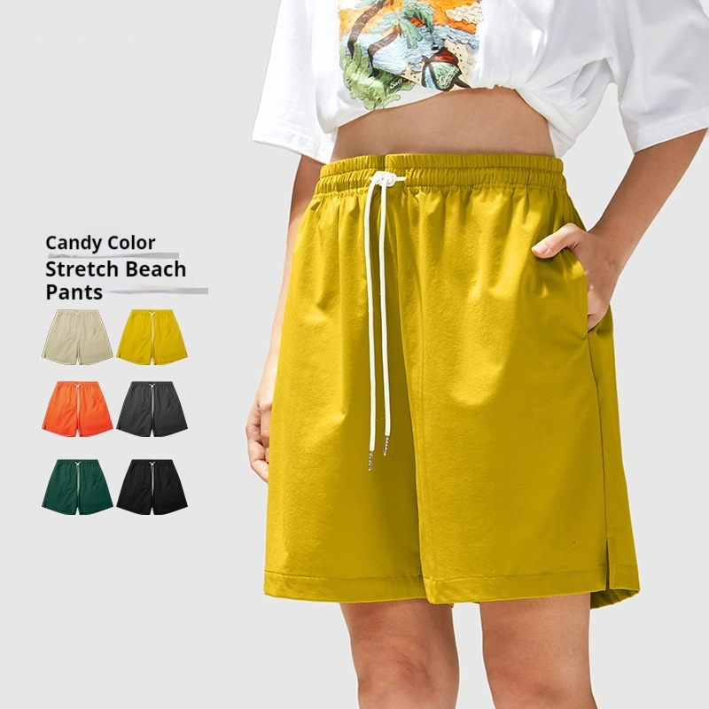 Men's Clothing Candy Color Matching Stretch Beach Loose Casual Shorts