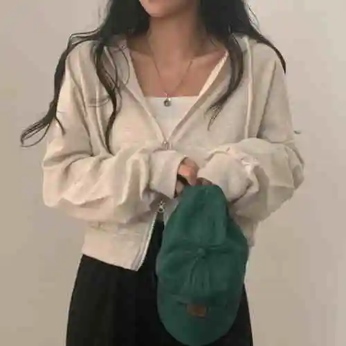 Chic Niche Zipper Hooded Long Sleeve Sweater Coat - Light Grey