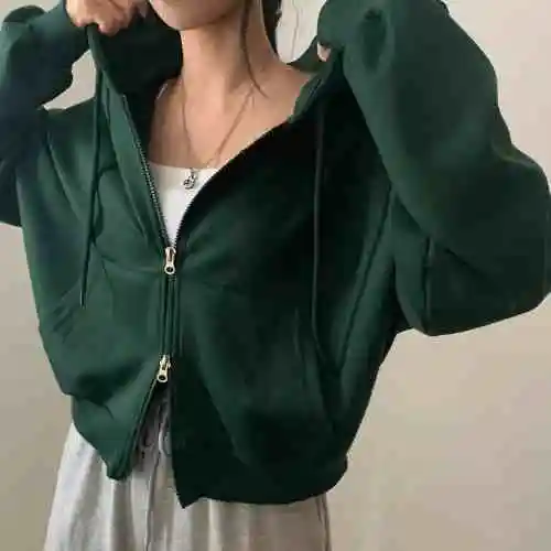 Chic Niche Zipper Hooded Long Sleeve Sweater Coat Green - Shop at LoveMi