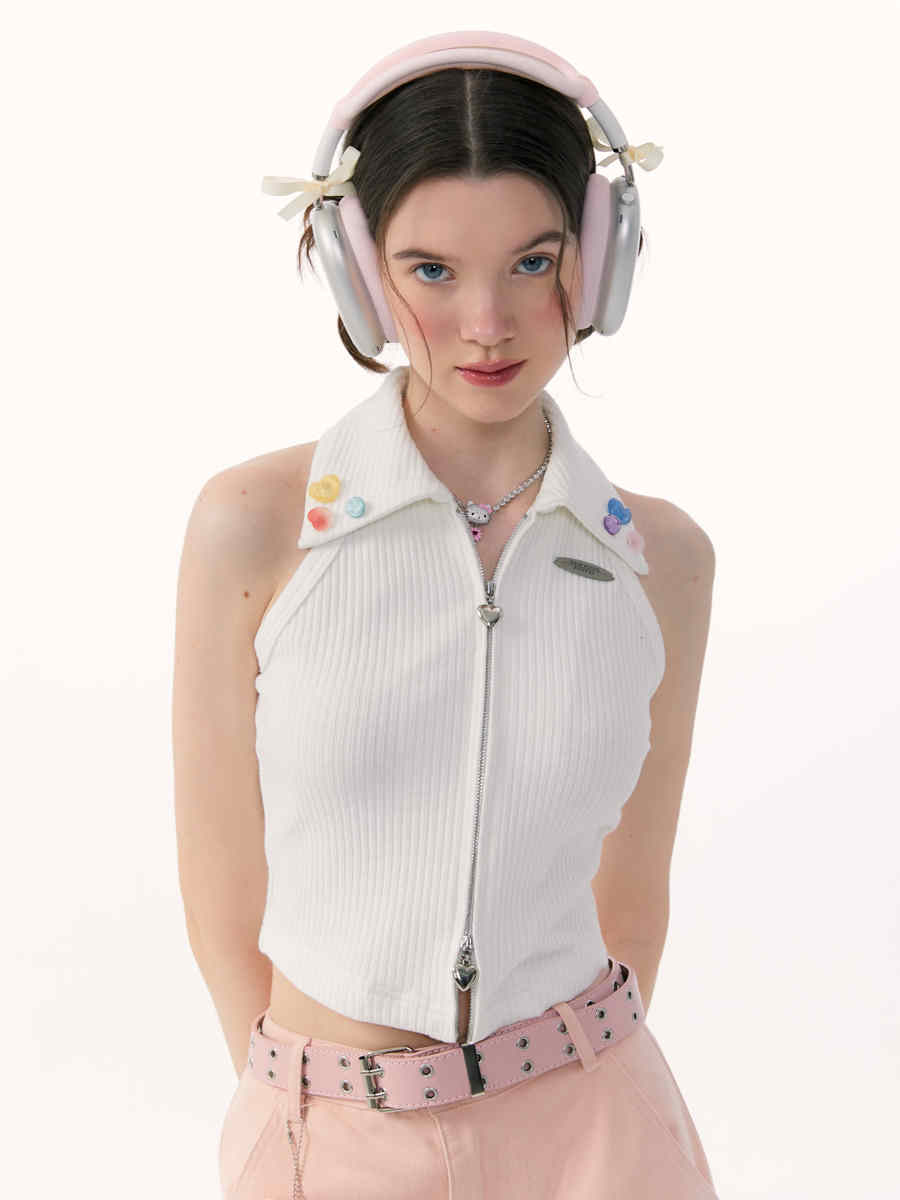 Design Outer Wear Zipper Sleeveless Top