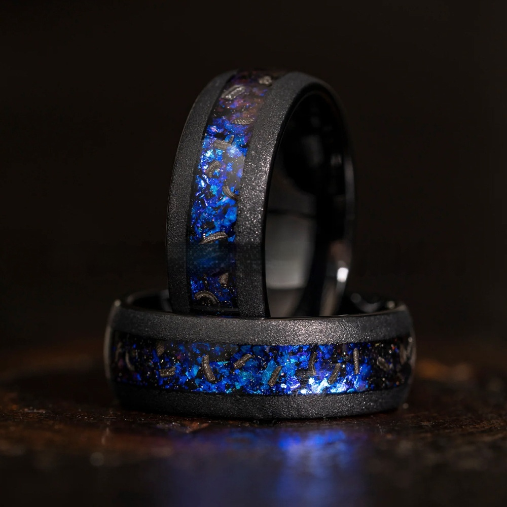 Blue Gravel Iron Chip Gun Black Sand Blasting Tungsten Ring 8mm