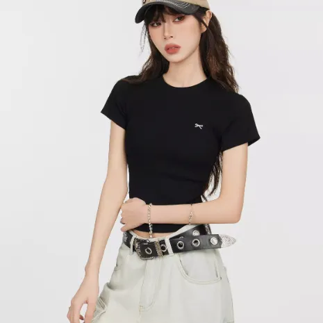 American style Black Shoulder Short Sleeve Black - Shop at LoveMi