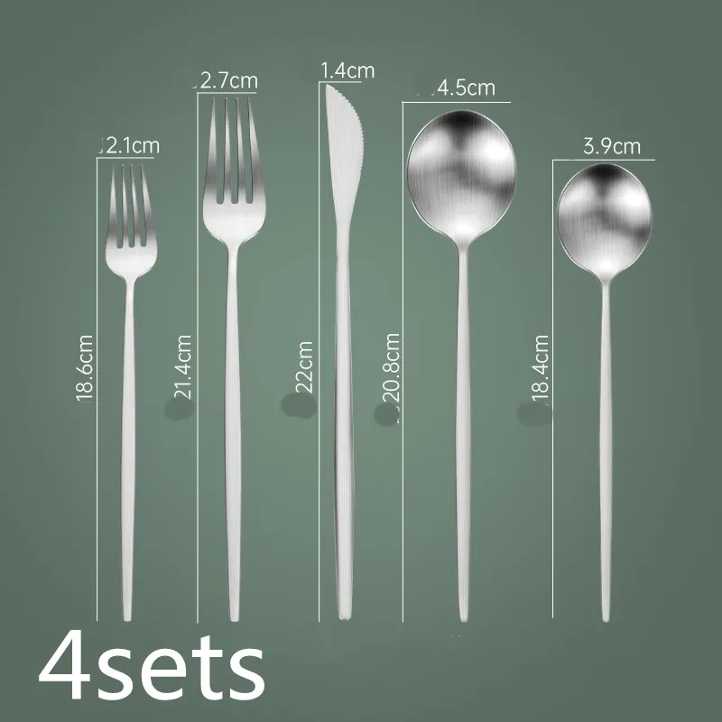 Household Hotel Restaurant Steak Stainless Steel Knife, Fork And Spoon - Silver Five Main Pieces 4Sets