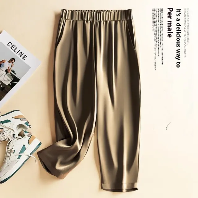 Summer Thin Harem Pants Loose Drooping Satin Casual Pants Brown - Shop at LoveMi
