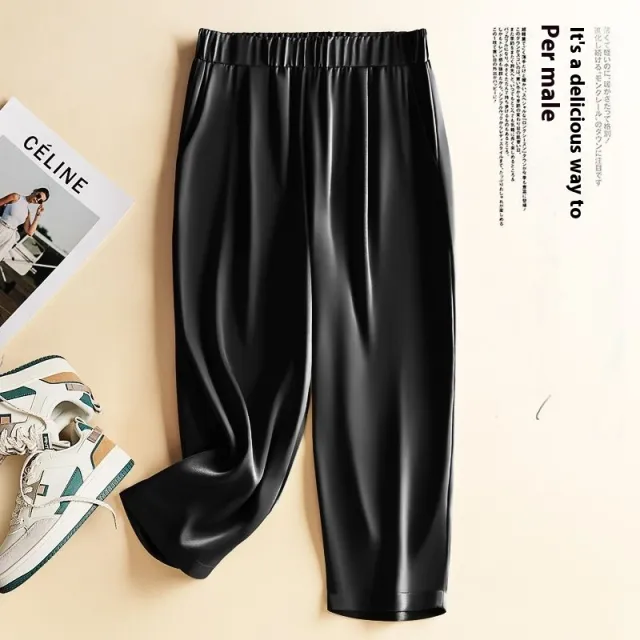 Summer Thin Harem Pants Loose Drooping Satin Casual Pants Black Cropped Trousers - Shop at LoveMi