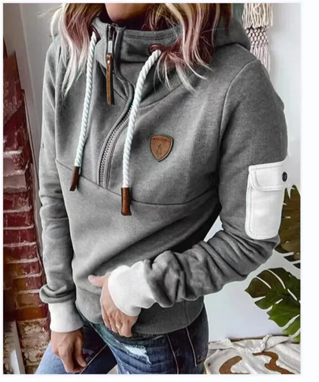 Half Zipper Patchwork Sweater Women Grey - Shop at LoveMi
