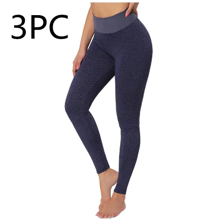 Plaid Leggings Fitness Yoga Pants Seamless High Waist Breathable Gym Leggings Purple 3Pc - Shop at LoveMi