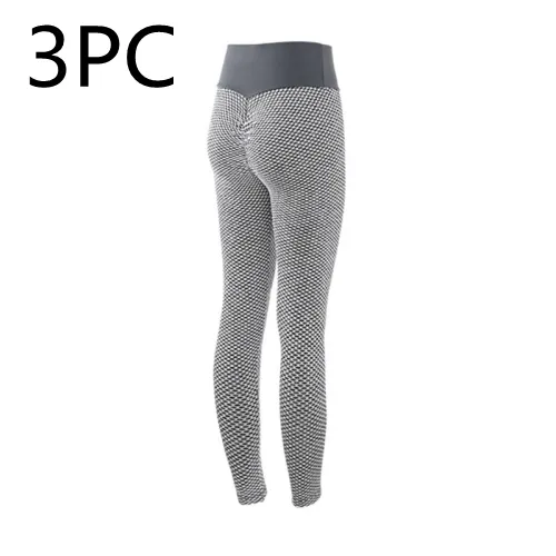 Plaid Leggings Fitness Yoga Pants Seamless High Waist Breathable Gym Leggings Grey 3Pc - Shop at LoveMi