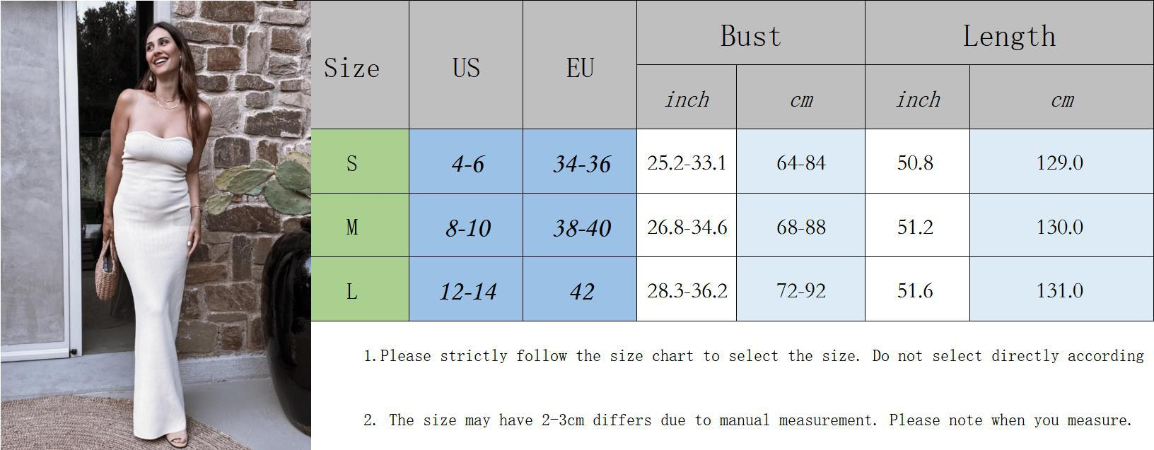 Knit off-shoulder maxi dress size chart