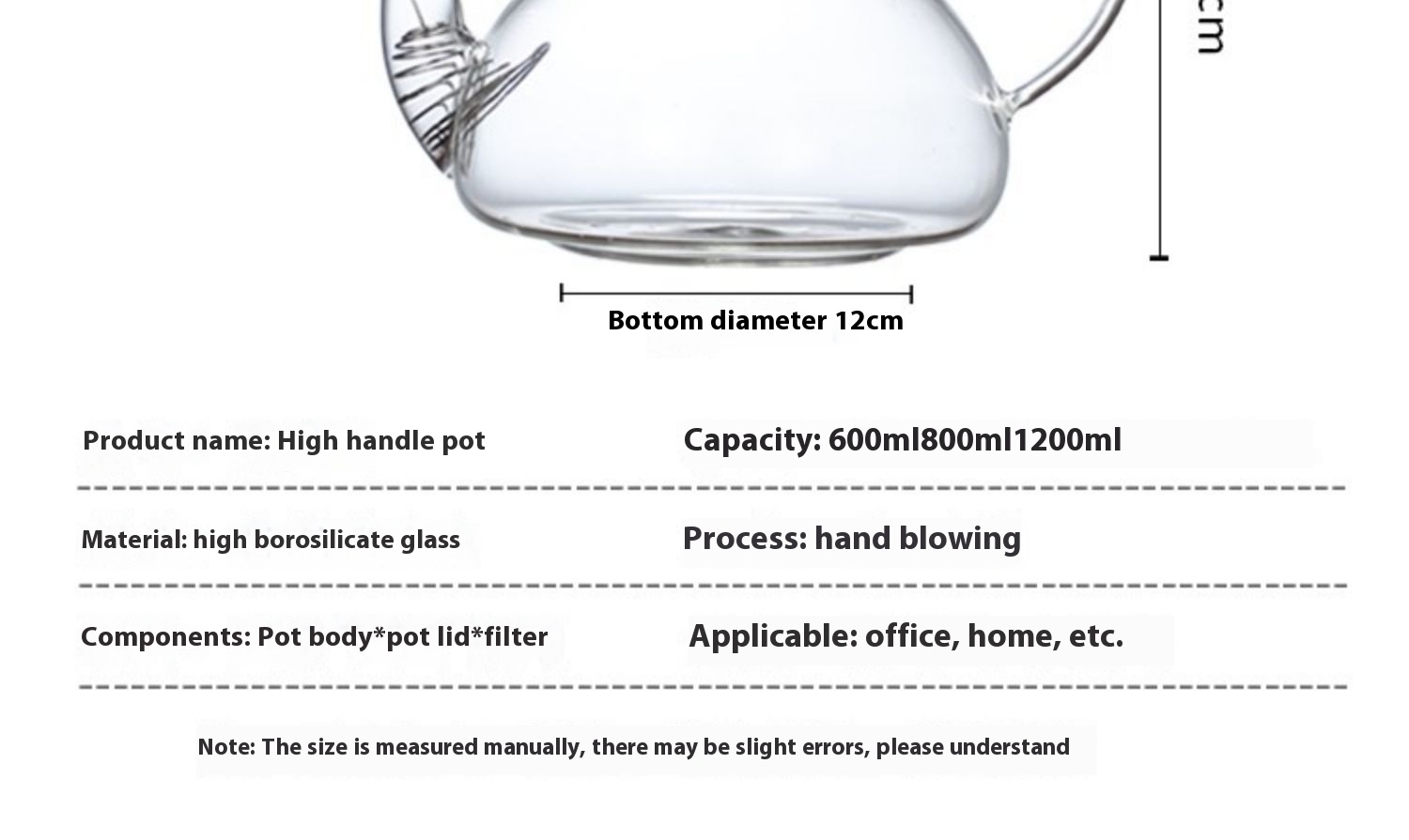 Title 3, Extra thick glass teapot with high handle for h...