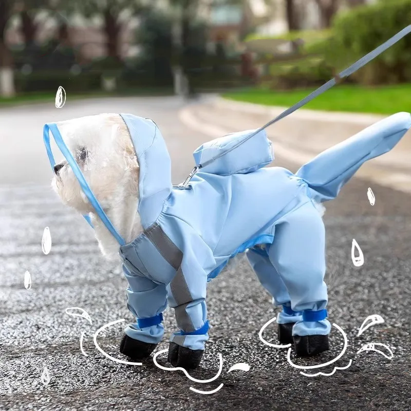 Chest And Back Integrated Pet Dog Four-leg Raincoat - Blue Clouds
