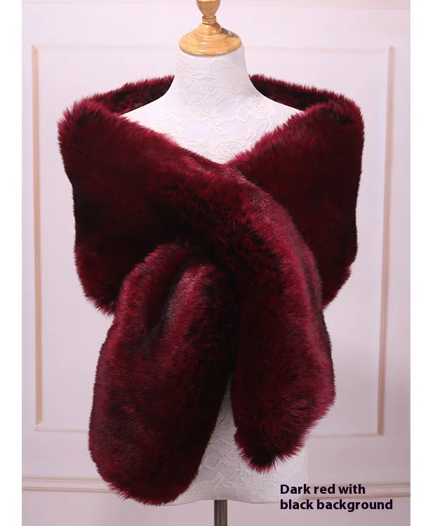 Bridal Evening Dress Thickened Talma Cape Scarf For Women - Deep Red And Black Bottom
