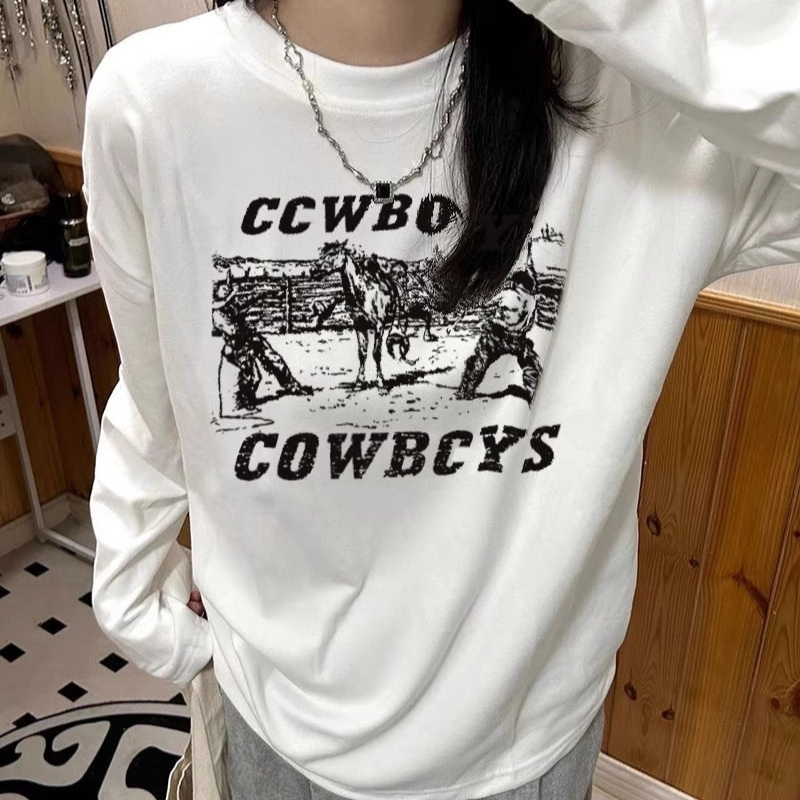 Long Sleeve Plus Size Women's White T-shirt