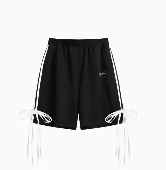 Loose Leisure Sports Suit Patchwork Stripes Shorts Cropped Pants Two piece Set Black Pants - Shop at LoveMi