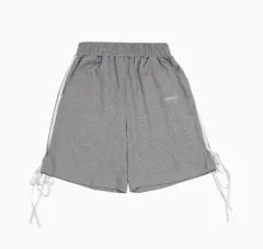 Loose Leisure Sports Suit Patchwork Stripes Shorts Cropped Pants Two-piece Set - Grey Pants - View 1