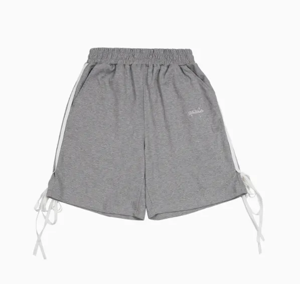 Loose Leisure Sports Suit Patchwork Stripes Shorts Cropped Pants Two-piece Set - Grey Pants