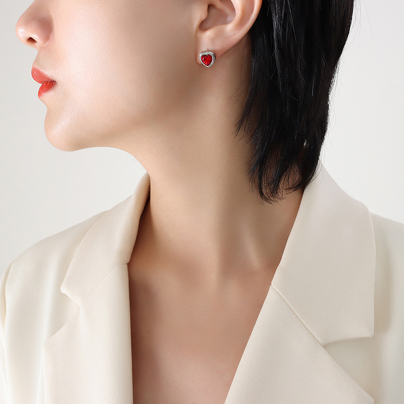 Red zircon steel earrings