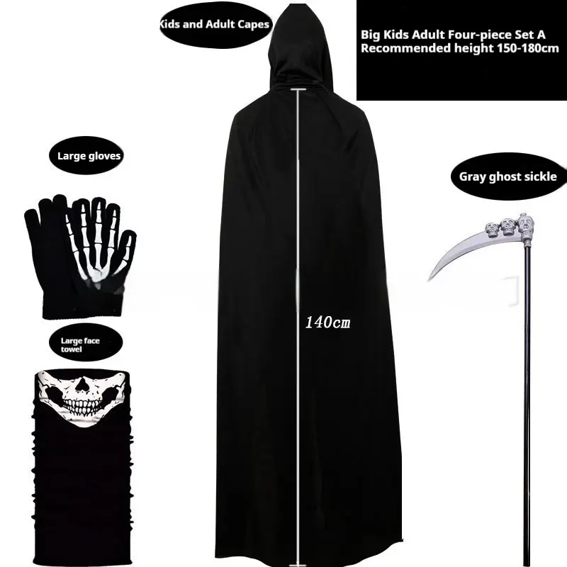 New Halloween Party Children Black Cloak Robe Suit