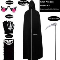 New Halloween Party Children Black Cloak Robe Suit - Adult Plus Size Five Piece Set - View 1
