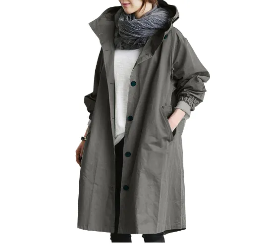 Korean Loose Solid Color British Trench Coat Dark Grey - Shop at LoveMi