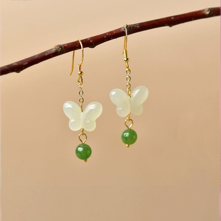 Hetian Jade Butterfly Earrings