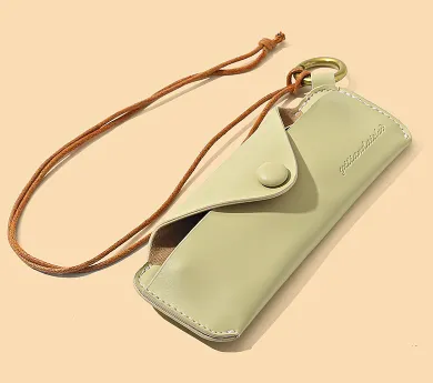 Soft Leather Bag Portable Storage Myopia Glasses Khaki - Shop at LoveMi