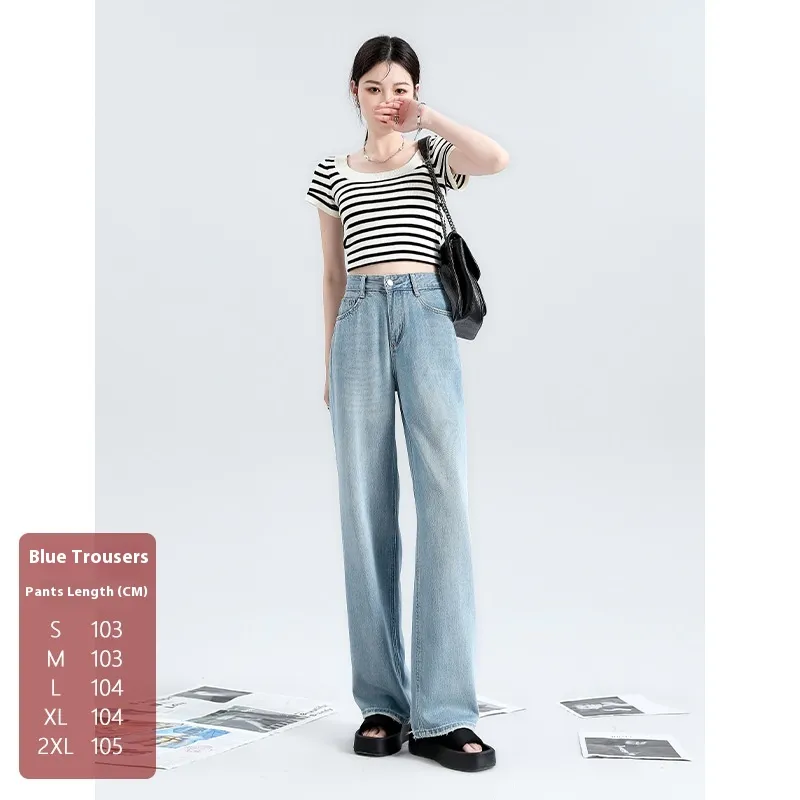 Tencel Lyocell Wide-leg Jeans - Blue Trousers