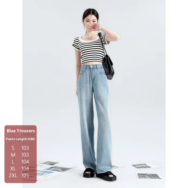 Tencel Lyocell Wide leg Jeans Blue Trousers - Shop at LoveMi