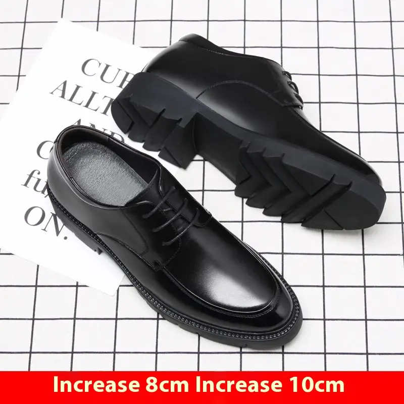 Spring And Autumn Men's Leather Shoes Men's 8cm Height Increasing Insole 10cm Thick Bottom Business Formal Wear Shoes